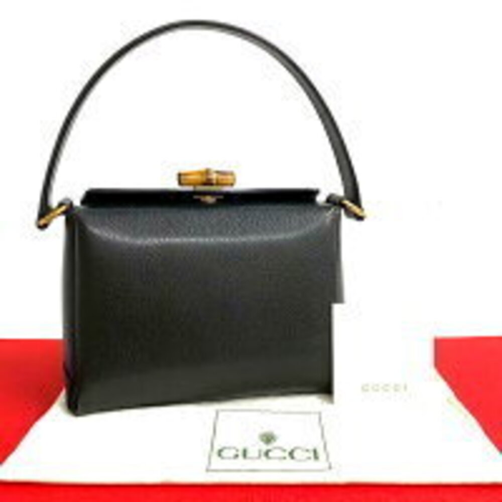 GUCCI Bamboo Turnlock Leather Handbag Tote Black